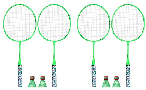 Remingtape Lot de 4 raquettes de badminton pour enfants - Avec 4 balles - Pour l'intérieur et l'extérieur - Vert