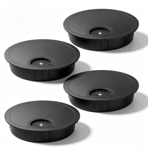WJUAN Passacavi 57-60 mm Nero – Kit 4 pz gestione cavi scrivania in lega di zinco