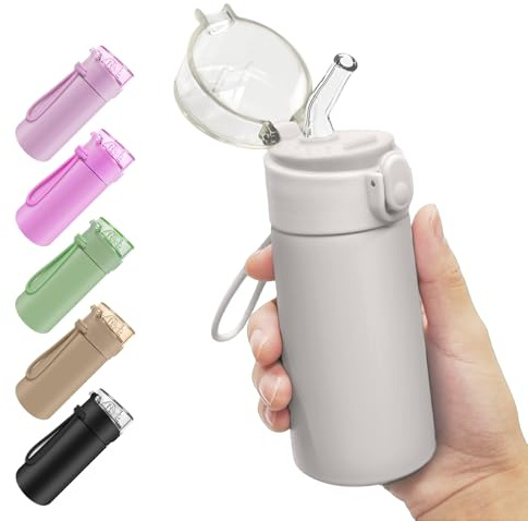 AMFUN 150ml Edelstahl Trinkflasche, 304 Edelstahl Wasserflasche mit Griff, Mini Doppelwandige Thermosflasche, Tragbarer Isolierflasche für Sport, Schule, Outdoor (Space Grau)