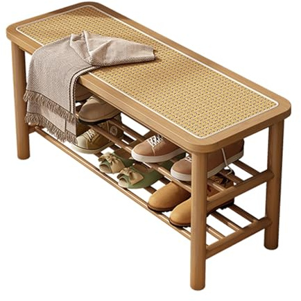 Scarpiera rustica in bambù – Console portaoggetti a 2 livelli per soggiorno, camera da letto, corridoio e ingresso, elegante per scarpe e decorazioni