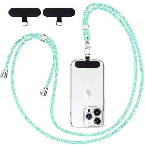 Knrlqim Cordón Cuerda para Teléfono Móvil Universal, Correa Funda Teléfono Móvil en Cuello,Colgante Ajustable Correa Compatible con Todas Las Teléfonos, con 2 Parches,Verde Menta