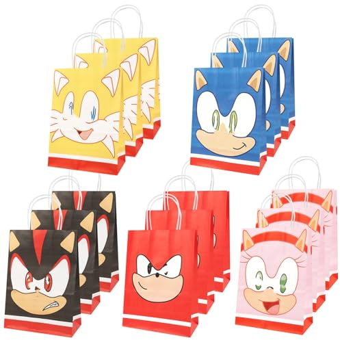 15 Stück Party Geschenktaschen mit Henkel, Kinderparty Süßigkeiten Tüten, Bunt Geschenktüte, Hedgehog Partytüten Candy Tüten zum Befüllen mit Spielzeug Mitgebsel, Kindergeburtstag Ostern Party