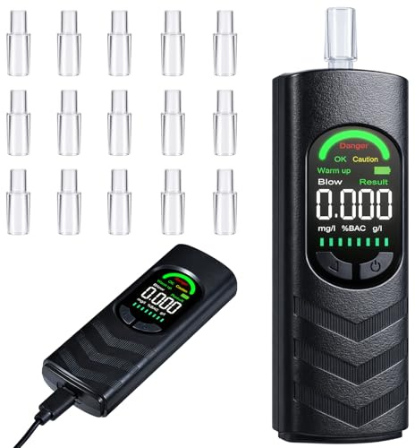 Bestcool Breathalyzer, Alkoholtester Profi – Professioneller Alkoholtest mit LCD Display, wiederaufladbares & tragbares Atemtestgerät mit 20 Mundstücken für Zuhause, Party & persönliche Nutzung