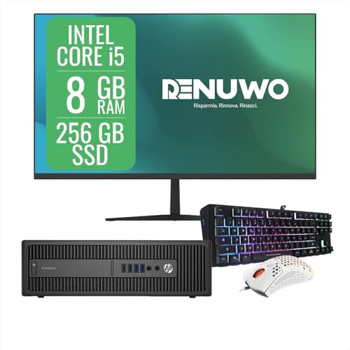 HP Postazione Completa, Pc Desktop Business Intel i5, Ram 8gb, Ssd 256gb, Wifi, Monitor 23.8, Win 11 Pro e Libre Office, Compreso di Mouse e Tastiera (Ricondizionato)