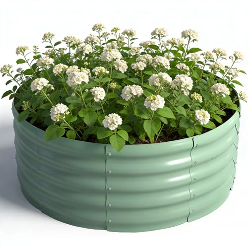 Galvanised Raised Beds for Garden, 90cm D x 43cm H, Round Design, Outdoor Metal Elevated Planter Box with Safety Edge, DIY Assembly for Growing Outdoor Plants, Vegetables, Flowers and Herbs, Green