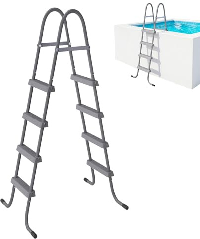 LZQ Poolstege för höga pooler upp till 135 cm, säkerhetsstege 4 steg, robust och halkfri, pooltrappa av metall, poolstege, enkel ingång för barn och seniorer, max. 136 kg