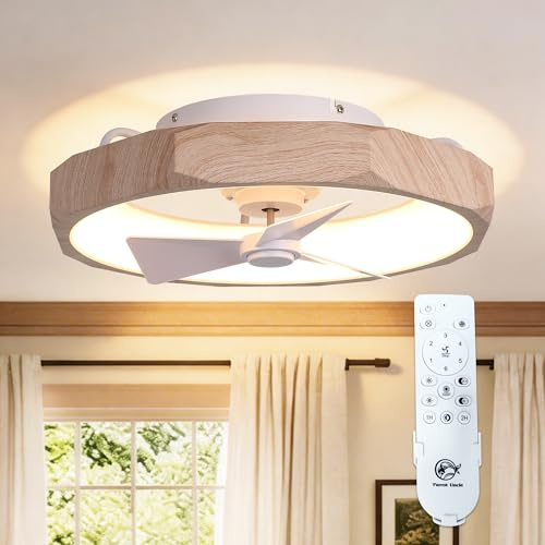 Parrot Uncle Ventiladores De Techo con Luz Reversibles, 50cm Mando a Distancia, 3 Temperaturas de Color, Temporizador Y 6 Velocidades; Silencioso Ventilador de Techo, para dormitorios pequeños Madera