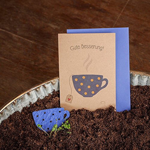 Genesungswünsche - Klappkarte Gute Besserung - Die Teetasse ist aus Saatpapier und enthält Wildblumensamen - Blumen & Grußkarte in einem