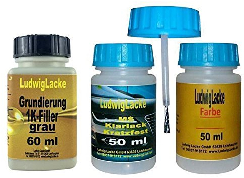 LudwigLacke 3tlg Set Lackstift Autolack Klarlack & Grundierung je 50ml in Wunschfarbe