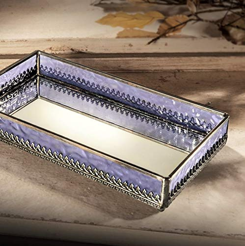 Purple Stained Glass Vanity Tray – Handcrafted Jewelry and Cosmetics Organizer by J Devlin Glass Art – Mirrored Bottom & Filigree Trim