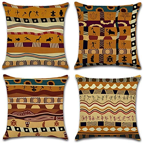 Gspirit 4 Stück Kissenbezug Alte Zivilisation Wandbild Dekorative Kissenhülle Baumwolle Leinen Werfen Sie Kissenbezüge 45x45 cm