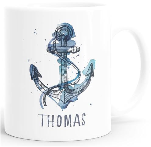 SpecialMe® personalisierte Kaffee-Tasse mit Namen Anker Namenstasse persönliche Geschenke für Männer Weiss Keramik-Tasse