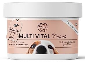 Annimally Vitamine für Hunde I Multivitamin Komplex Pulver für Hunde mit Mineralien 200g I Mit Gerstengras, Spirulina und Bierhefe I Über 17 wertvolle, rein natürliche Vitamine & Mineralien