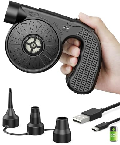 Dr.meter Pompa Elettrica Ricaricabile, 2 in1 Gonfiando Sgonfiando Pompa Elettrica per Piscina, Porta USB per Il Telefono Cellulare, 3 ugelli Staccabili