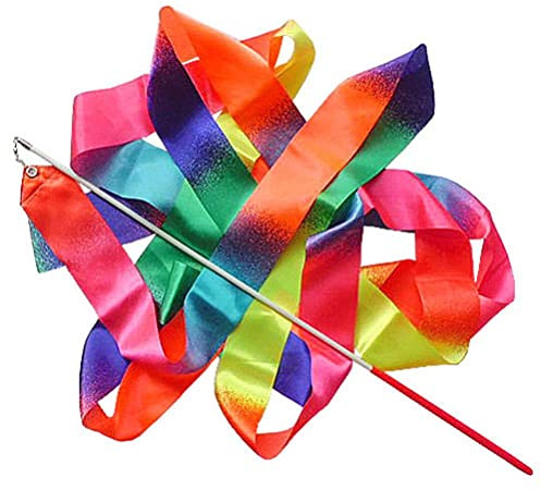Enkomy Tanzen Streamer,4 m Farbverlauf Regenbogenband mit Stock,Turnband Rhythmikband Wirbelband Kinder Künstlerisches Tanzen