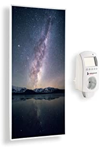 Könighaus Panorama Bildheizung 600 Watt - Smart Thermostat - 8-16 m² | App, weißer Rahmen, Motiv: 18. Sternenhimmel 2, TÜV SÜD, Infrarot Wandheizung