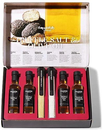 Thoughtfully Gourmet Trüffelsalz & Olivenöl Geschenkset - 6-teilig | 4 extra native Olivenöle und 2 Trüffelsalze mit echten Trüffelstücken - für Feinschmecker - tolle Geschenkidee