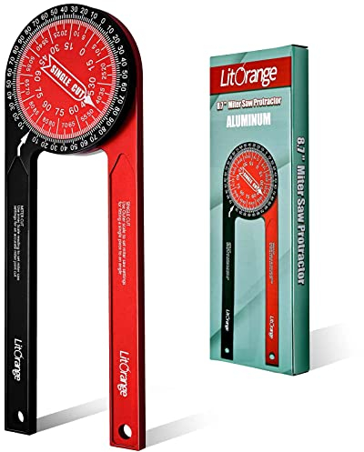 Litorange Aluminum Miter Saw Protractor Plus 8.7-Inch Angle Finder Featuring Precision Laser Engraved Scales for Inside Outside Corner, Crown Molding, Carpenter and All Building Trades