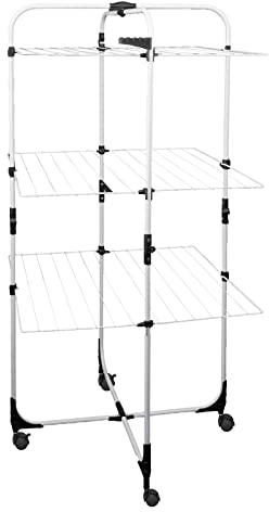 Grafner Wäscheständer Turm, 30 Meter Leinenlänge, mit Rädern, klappbar und platzsparend, 3 Etagen, 6 Faltbare Flügel, rollbar und standfest, mobiler Turm Wäscheständer Trockenständer Trockenregal