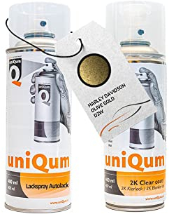 UniQum Autolack + Klarlack 2K Spraydose für Harley DAVIDSON OLIVE GOLD DZW Autolack Reparatur 2 x 400 ml