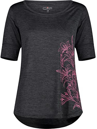 CMP - Leichtes Melange-Jersey-T-Shirt für Damen, Anthrazit Mel.-Pink Fluo, D34
