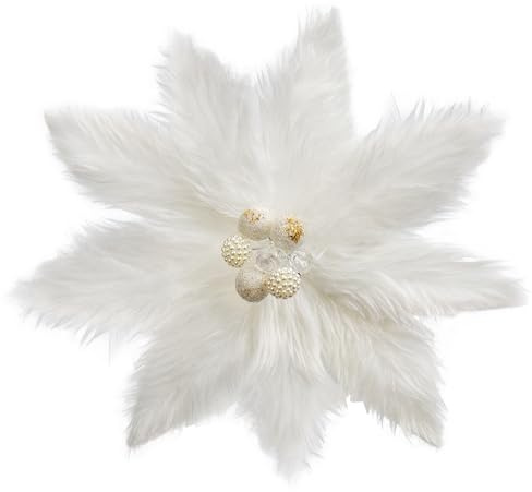 Hollyone 4 Stück Plüsch Weihnachten Blumen Dekor 30 cm, Groß Weihnachten deko Flauschig, Weihnachtsbaumschmuck Blume, Weihnachtsbaum Blumen Weiß für Hochzeit Weihnachtsbaum Neujahr Ornamente Girlande