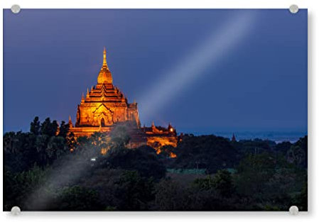 artboxONE Acrylglasbild 90x60 cm Architektur Beleuchtete Pagode von Bagan - Bild Bagan Bagan Buddhismus