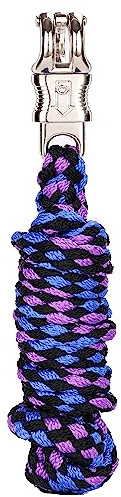 Merauno® Führstrick für Pferd - Anbindestrick in verschiedenen stylischen Designs, Führleine, Anbindeseil Pony, Esel, Ziege mit Panikhaken (Blauviolett, Panikhaken)
