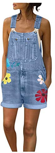 Denim dungarees women's short oversize: dungarees for women jeans loose 90s jeans summer short jeans dungarees flower jumpsuit vintage loose fit trouser suit bib shorts denim overalls, blue, XXXL