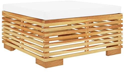 vidaXL Gartenhocker mit Creme Kissen Fußhocker Sitzhocker Beistellhocker Hocker Fußschemel Ottomane Gartenmöbel Garten Massivholz Teak