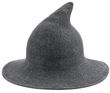 Geagodelia Frauen Halloween Hexenhut Zauberer Hut Fancy Maskerade Filzhut Kappen Fancy Dress Kopfbedeckungen gestrickt solide Farbe lässig warm Spitze Kappe (Dunkelgrau, ONE Size)