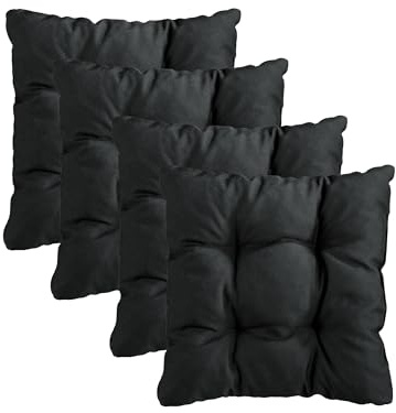 Traumnacht Cozy Stuhlkissen 4er Set 38 x 38 x 6 cm, Sitzkissen für Gartenstuhl, Küche & Esszimmer, bequemes Indoor & Outdoor Stuhlpolster, schwarz