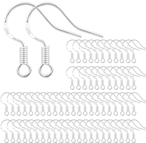 100 Stück Sterling Silber 925 Ohrhaken Ohrringhaken Ohrringe Selber Machen | Ohrringhaken Fisch Ohrhake Tropfenohrring Ohrhänger Ohrringe Selber Machen Set Ohrringverschluss Schmuckherstellung Zubehör