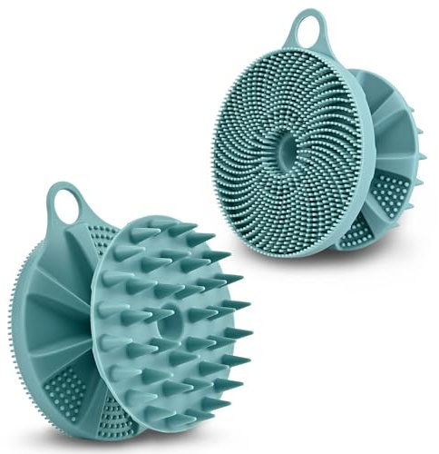 INNERNEED 2-in-1 Silicone Body Scrubber and Scalp Massager Shampoo Brush, Food-Grade Soft Material, More Hygienic, Easily Lather, Convenient for Travel, Gym, Business,etc (Dark Green)