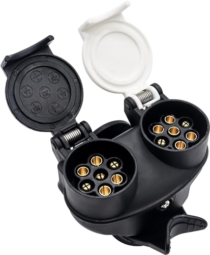 HISports Anhänger Adapter 13 polig auf 7 polig Steckdose für KFZ Wohnwagen LKW PKW Anhängerkupplung, 12 V Wasserdicht Adapter Stecker 13 Polig Auf 2 X 7 PIN Steckdose (Typ N/S 2 in 1)
