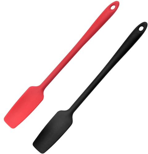 2 Confezione da Spatole per Vasetti in Silicone con Manico Lungo, Spatola di Gomma Antiaderente, Adatto per Cucine Domestiche, Ristoranti E Hotel, Ecc (Nero, Rosso)