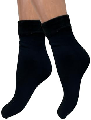 DREAM SOCKS termostrumpor för kvinnor, med innerpäls, vinterstrumpor, tung, hög värmeisolering, 1 x svart, 35-40 EU