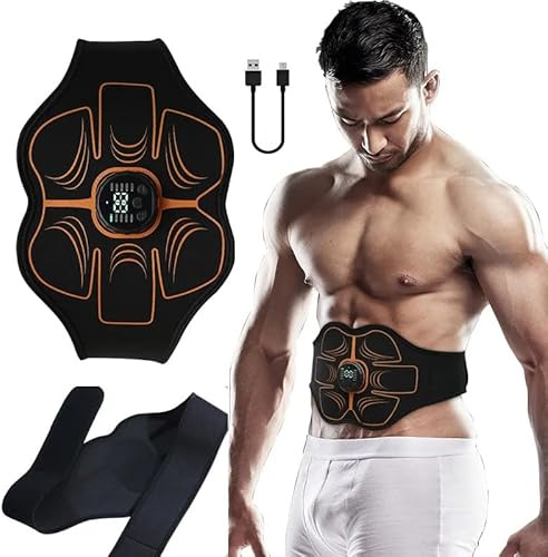Fiorky EMS Muscle Stimulator, Abs Stimulator, Abs Trainer Abdominal Muscle Toner, 10 Modes & 30 Intensities, USB Recharge Electric Trainer Belt for Men & Women, Body Fitness Stimulator