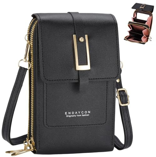 Fentar Crossbody Phone Bag, PU Leather Anti Theft Travel Bag for Women, Small Crossbody Bag Shoulder Bag, Touch Screen Mobile Phone Bag, Fashion Women's Cross-Body Bags with Adjustable Strap (Black)