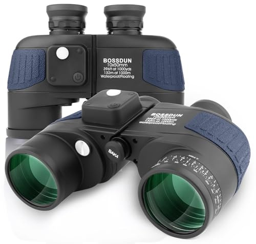 BOSSDUN 10x50 Fernglas,Fernglas mit Nachtsicht Entfernungsmesser und Kompass, für Wassersport-Enthusiasten und Hobbysegler, inklusive Bereitschaftstasche, Staubschutzkappen und Trageriemen