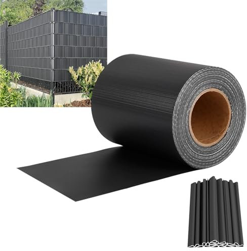 YUENFONG 65 m x 19 cm PVC insynsskyddsremsor insynsskydd med 30 stycken fästklämmor, dubbla stavar mattor insynsskydd 450 g/m² stavmatta staket, trädgårdsstaket, vindskydd, antracit