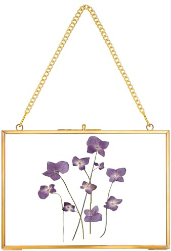 REDHUGO Hanging Pressed Flower Frame Handmade, Gold, 5×7 inches | Double Glass Picture Frame Floater frame Floating Frame for Pressed Flowers Home Wall Artwork, Rectangle Horizontal