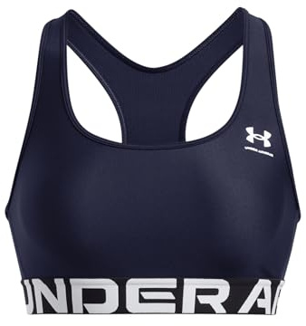 Under Armour Mujer Heatgear Mid, Sujetador Deportivo elástico con sujeción Media, Top de Gimnasio con Doble Forro no acolchadoMidnight Navy / / White,MD