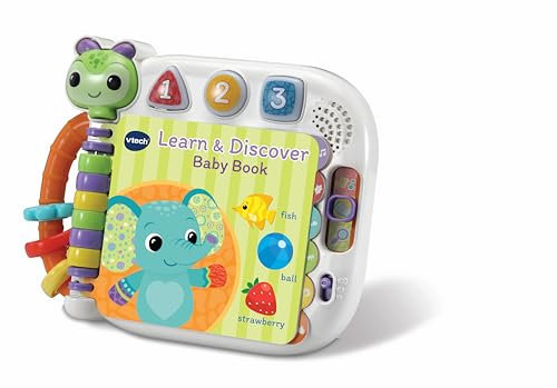 VTech Baby Learn and Discover Baby Book, Interactive Book with 3 Modes and 13 Wipe-Clean Pages, Melodies and Phrases, Teaches Animals, Colours and Shapes, Toy for Babies 6, 12, 24 months +, English