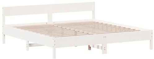 vidaXL Massivholzbett mit Kopfteil, Holzbett mit Sperrholzlatten, Doppelbett für Schlafzimmer, Bett Bettgestell, Weiß 180x200cm Kiefer