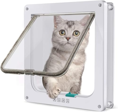 Große Katzenklappe (Außen Größe 11 x 9.8),Katzentür für Fenster,Katzenklappe Katzentür mit,4 Wege für Haustiere mit Einem Umfang <24.8 (XL, Weiß)