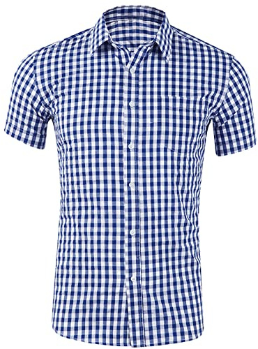 pvucpot Chemisette Masculine Chemise décontractée à Carreaux pour Hommes avec Poche à Manches Courtes et col Rabattu Chemise Formelle à Boutons Chemises Homme