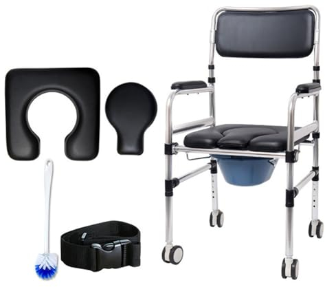 LIBRACTA Toilettenstuhl Höhenverstellbar Fahrbar, Fahrbar Toilettenrollstuhl Toilettenstuhl Nachtstuhl Dusch Badehilfen Duschstuhl Mit Armlehne Und Rückenlehne A
