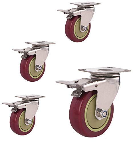 Transportrollen Lenkrollen Rolle PU Lenkrollen Edelstahl Bockrollen mit Bremse Möbelrollen 75/100/125mm 4er Set