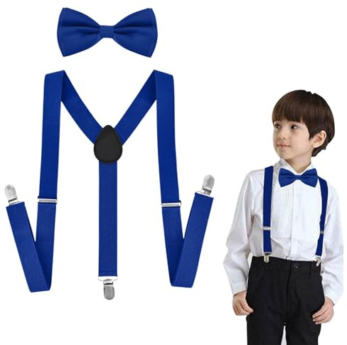 Tokaneit Bretelle per Bambini Y e Papillon Set Blu Cinghie Regolabili,Bretelle Bambino e Papillon Elastici,Cinghie Regolabili Universali per Ragazzi e Ragazze,per Bambini da 1 a 10 Anni